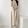 Vestido largo de punto coreano ins simple de cuello medio alto, estilo diosa, vestido suéter suelto de longitud media