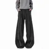 Pantalones casuales a rayas estilo "old money" americano para hombre y mujer, versátiles de otoño vintage para el trabajo, holgados de pierna ancha con caída y diseño hasta el suelo