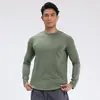 Camiseta Deportiva de Manga Larga Lisa Sencilla para Hombre, Redonda, para Exteriores, Primavera y Otoño, Fitness, Casual, Ajustada, Absorbente de Sudor, Elástica