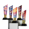 Nuevo trofeo de cristal medalla metal resina madera maciza colorido digital alta calidad competencia de personal premio de empresa empresa