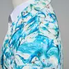20 Años 7 Trajes Florales Xz103A07 Mezcla de Algodón y Spandex Azul y Blanco Mangas de Princesa