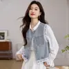 Chaqueta Chaleco de Mezclilla con Parches de Encaje para Mujer 2026 Nuevo Diseño Primavera y Otoño Chaleco Versátil para Figuras Pequeñas