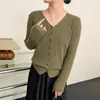 Cardigã de malha elegante com decote em V, estilo francês, para mulheres, nova peça de outer wear de outono/inverno de manga comprida, caimento solto, suéter liso