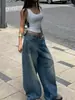 Comercio exterior transfronterizo Amazon despacho europeo y americano jeans rectos lavados vintage azul PETITE para mujer modernos