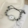 Relógio Pulseira de Contas Estilo Ins Nicho Luxo Acessível para Meninas com Alto Visual, Relógio de Quartzo de Vidro Simples e Versátil para Festa de Estudante