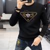 Sudadera para Hombre Europea de Manga Larga Cuello Redondo Otoño Invierno Nueva Bordada en Relieve con Pedrería Casual