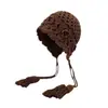 2025 Nuevo Sombrero de Lana Trenzado de Doble Capa Tejido a Mano con Flor para Mujer en Otoño e Invierno Sombrero Cálido y Versátil con Protección para las Orejas Tejido