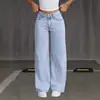 Comércio Exterior Mais Vendido Amazon Vendedor de Sucesso Transfronteiriço Jeans Feminino, Estilo Doce e Picante, Cintura Alta, Perna Reta Larga, Calça Longa Casual Solta
