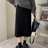 Falda Tejida Gris con Abertura para Mujer Otoño e Invierno Diseño Nicho Elegante Falda Línea A Midi Recta con Cadera