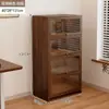 Librero a prueba de polvo de madera maciza integrado en la pared, gabinete de almacenamiento color nogal, gabinete de almacenamiento de pie, librero para el hogar