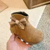 Otoño/Invierno 2026 Nuevos Zapatos Birkenstock para Niños Lazo Niña Moda Infantil Botines Estilo Coreano Princesa Media Caña Botas de Piel