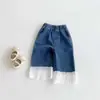 Calça Jeans Feminina de Barra Reta com Patchwork de Renda, Nova Coleção Primavera e Outono para Crianças, Calça Versátil de Cintura Alta, Calça Doce Casual para Uso ao Ar Livre
