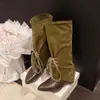 Botas Slouch de Bico Fino Estilo Relaxado Vintage 2026 Primavera/Verão Novas Botas Western Cowboy Versáteis com Salto Grosso e Efeito Emagrecedor