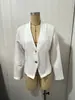 Blazer Cruzado Europeo y Americano para Mujer Otoño e Invierno de Manga Larga Color Sólido de Botonadura Única con Cuello en V Tops Casuales para el Trabajo para Mujer