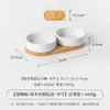 Cuenco de Color Sólido Mate con Borde Recto y Bandeja de Bambú, Cuenco Cerámico para Mascotas, Cuenco para Gatos, Cuenco para Perros, Cuenco de Agua, Cuenco Antiderrames para Comida