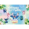 Tela de Fondo de Cumpleaños de Stitch Decoración de Fiesta de Cumpleaños Diseño del Lugar Banner de Tela de Poliéster de Stitch