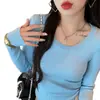 Suéter de tricô, novas roupas femininas outono e inverno 2026, suéter slim fit de gola redonda, top popular de manga longa com decote baixo