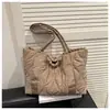 Bolso de Hombro de Algodón de Color Sólido, Simple y de Moda, Bordado a Cuadros, para Mujer, Transfronterizo, Espacio de Gran Capacidad, Bolsa de Hombro de Algodón