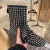 Versión de Piel de Vaca ~ Botines Cortos Planos con Pedrería para Mujer Verano Moda Ins Hebilla de Cinturón Malla Romana Botas Frescas Caladas Sexy Desnudas
