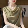 25 Verano Mujer Nueva Llegada Sin Mangas Cuello Corto Elegante Color Sólido Top Delgado Combinable Manga Corta Camiseta Capa Base