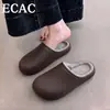 Chinelos de Algodão Impermeáveis ECAC Femininos Outono/Inverno 2026 Novo Estilo Casa Interior Com Veludo Quente Antiderrapante Outdoor Chinelos de Algodão