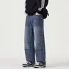 Jeans Rectos Lavados Plisados de Marca Americana Retro de Moda para Hombre, Diseño Holgado y Delgado, Pantalones Largos Nostálgicos