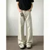 Pantalones rectos de otoño nuevos lavados de talla grande para hombre, pantalones casuales de pierna ancha estilo americano, pantalones de trabajo para hombre, holgados y con caída