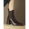 Botines Chelsea Estilo Británico para Mujer 2025 Otoño e Invierno Nuevos Tacón Grueso Con Peluche Botines Cortos para Mujer Retro Punta Cuadrada Tacones Altos