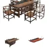Nuevo Juego de Mesa y Sillas de Té Estilo Chino, Mesa de Té de Oficina de Madera Maciza, Juego para el Hogar, Mesa Pequeña Integrada para Preparar Té en el Balcón