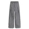 Calça casual xadrez de perna larga estilo retrô americano da moda 2026 com pregas tridimensionais, unissex, caimento relaxado, versátil para o dia a dia