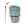 Vaso de Licor Mini de Lujo con Pedrería, Taza de Café Estilo Italiano con Estampado de Leopardo, Vaso con Popote de Acero Inoxidable, Vaso para Agua