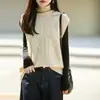 26 Nuevo Cárdigan de Lana Pura Doble Cara Otoño/Invierno con Cuello Semi-Alto, Chaleco Suéter sin Mangas de Punto Trenzado para Vestir por Capas