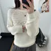 Suéter de punto calado con cuello redondo para mujer, nuevo diseño otoño e invierno 2026, corte holgado, adelgazante, suéter de color liso, top básico