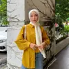 M211 Amazon LAZADA Shopee Sudeste Asiático popular camisa de mujer con empalme de bolsillo, talla grande, corte holgado, camisa de color liso