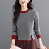 26 Suéter de Moda Versátil para Mujer Cuello Redondo Bloque de Color Tejido Capa Interior Capa Base Suéter de Primavera Otoño Suéter Holgado Pulóver