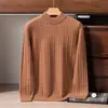 Suéter 100% cachemira pura para hombre, engrosado con un patrón trenzado, con cuello semi-alto, adecuado para uso de negocios casual como capa base de punto