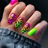 Uñas Vestibles Estilo Sexy Cuadradas Europeas Rojo Rosado Gradiente Estampado de Leopardo Parche de Manicura Removible Uñas Postizas Europeas y Americanas Uña