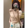 Top de punto gris elegante con diseño calado de un solo hombro y manga corta para mujer, nuevo estilo coreano de verano 2026, top súper atractivo y juvenil a la moda