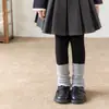 Zapatos y calcetines para niñas, calcetines de encaje con diseño en V de felpa para otoño e invierno, leggings de cachemir gruesos y cálidos, calentadores de pantorrilla