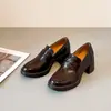 Zapatos Loafer de Cuero para Mujer, Estilo Británico, Nueva Colección Primavera 2026, Tacón Grueso Negro, Suela Gruesa, Versátiles para el Trabajo, Slip-On