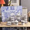 Estilo Europeo Hueso Porcelana Hortensia Azul Azul y Blanco 58 Piezas Olla Sopera Bol Plato para Pescado Bol de Arroz Cuchara para Sopa Plato de Cena Taza de Té Vajilla Fábrica Venta al por Mayor