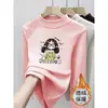 Camiseta Feminina Outono/Inverno Gola Meia-Alta Manga Longa Estilo Coreano Infantil Plush Camada Base Top Roupa Infantil Primavera/Outono Roupa de Baixo Tendência
