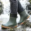 Botas de Lluvia Impermeables para Exteriores de Caña Corta para Hombre, Antideslizantes, de Moda, con Cordón, Botas de Lluvia para Estudiantes, Suaves, Resistentes al Desgaste, Waders para Acampar y Pescar