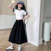 Traje de verano para niñas transfronterizo 2025 Nuevo Ropa de trabajo de celebridad cibernética de manga corta para baile urbano de calle frito a la moda Falda falda
