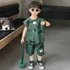 Conjunto de Chaleco de Verano para Niños 26 Nuevo Elegante Bebé Delgado de Manga Corta Conjunto de Dos Piezas Moderno Fresco Ropa Infantil de Dibujos Animados
