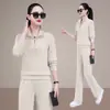 Conjunto de Duas Peças de Moda de Alta Qualidade para Meia-Idade, Imitação de Cashmere, Marca Casual, Roupa Esportiva, Moletom com Efeito Rejuvenescedor, Solto, Emagrecedor