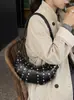 Bolso Croissant Tachonado de Lujo Ligero para Mujer, Nuevo Modelo 2026 Versátil Bolso de Hombro Cruzado, Bolso de Mano para Viajar, Bolso Canasta Tote