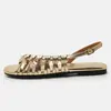 7006-10 Sandalias de Playa Tejidas Huecas de Fondo Plano Verano Nuevo Estilo Suela Suave Cómodas de Una Correa Estilo Romano para Mujer