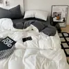 Juego de Cama de Cuatro Piezas de Algodón Lavado Clase A para Dormir Desnudo en la Cama, Funda Nórdica de Lino Color Sólido, Sábana Plana, Sábana Ajustable, Juego de Tres Piezas para Dormitorio Estudiantil