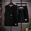 Conjunto de camisetas de punto gofre de manga corta y sin mangas para hombre, chaleco de verano, atuendo casual deportivo para estudiante, conjunto moderno para hombre